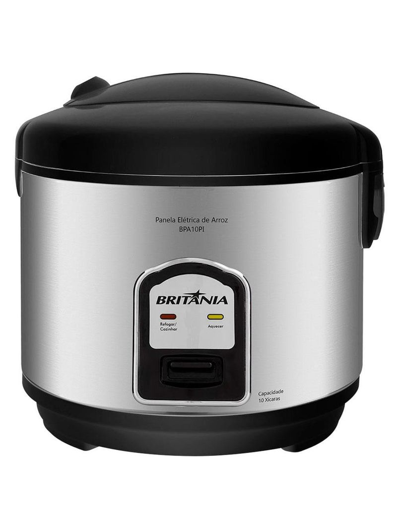 Panela elétrica de arroz britânia bpa10pi 10 xícaras – preta/inox