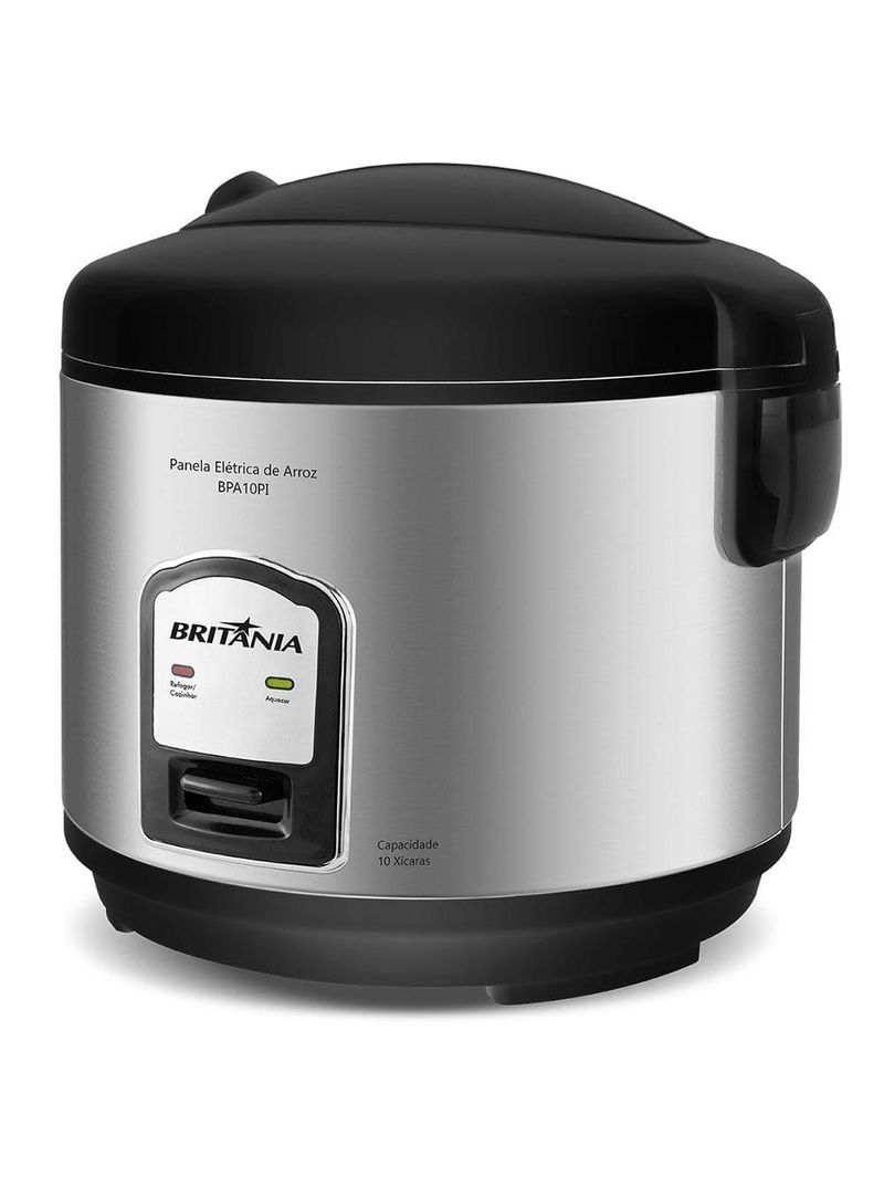 Panela elétrica de arroz britânia bpa10pi 10 xícaras – preta/inox
