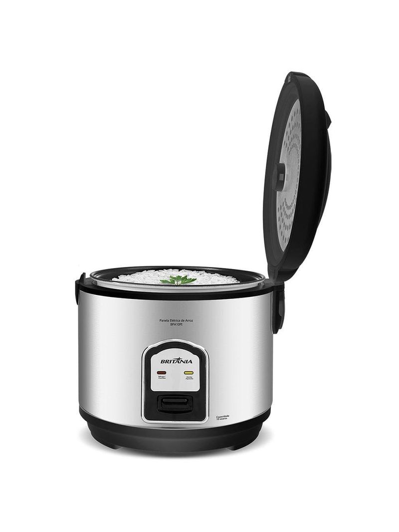 Panela elétrica de arroz britânia bpa10pi 10 xícaras – preta/inox