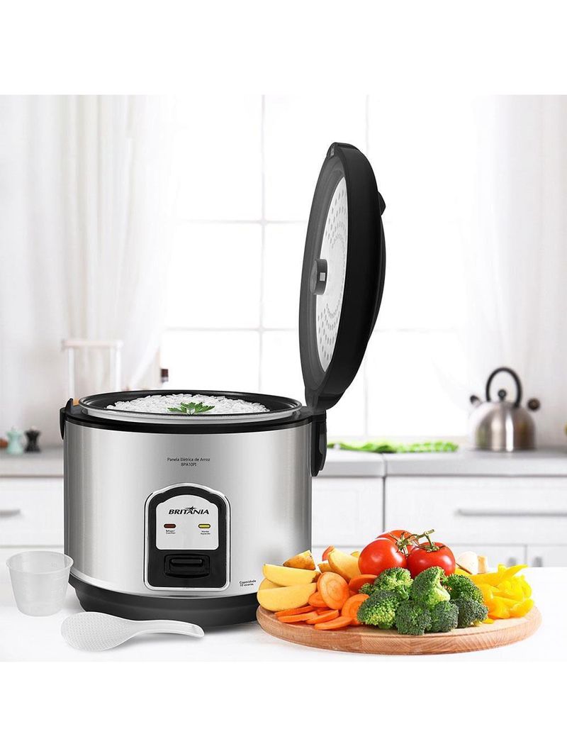 Panela elétrica de arroz britânia bpa10pi 10 xícaras – preta/inox