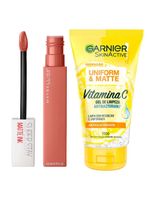 Garnier + maybelline kit – gel de limpeza facial vitamina c + batom líquido superstay matte ink