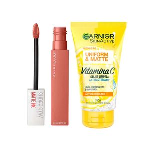 Garnier + maybelline kit – gel de limpeza facial vitamina c + batom líquido superstay matte ink