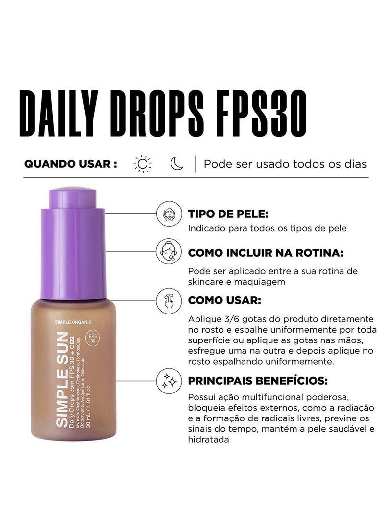 Sérum facial simple organic daily drops fps30