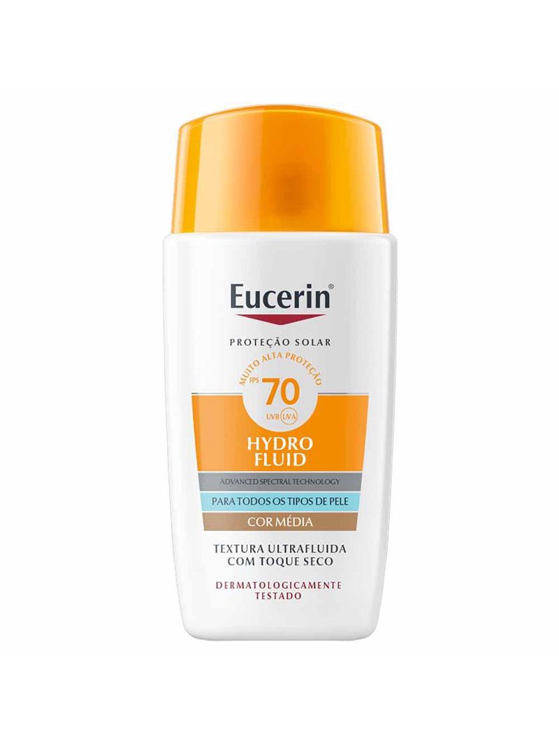 Protetor solar facial com cor eucerin hydro fluid fps70 50ml