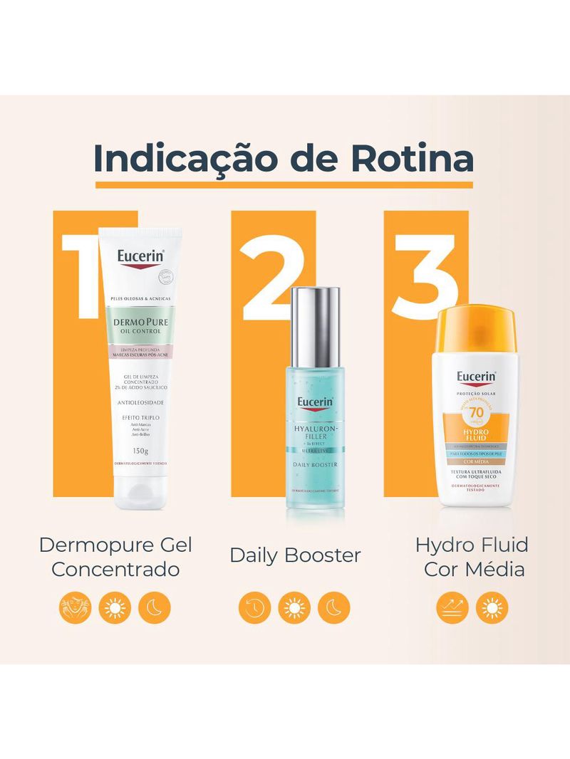 Protetor solar facial com cor eucerin hydro fluid fps70 50ml