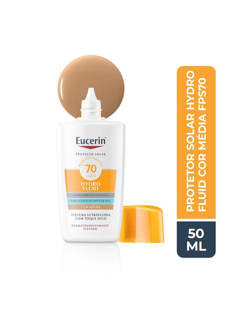 Protetor solar facial com cor eucerin hydro fluid fps70 50ml