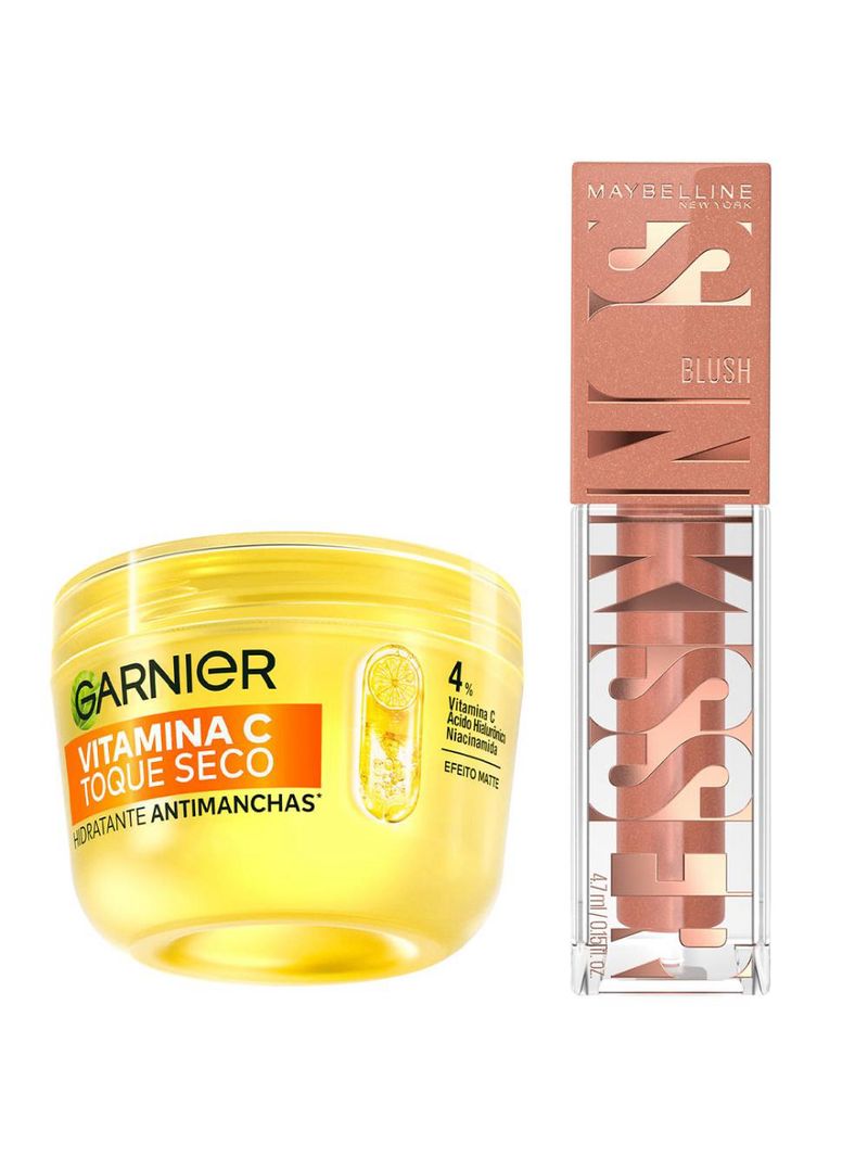 Kit maybelline + garnier - blush líquido 08 shades on + hidratante facial vitamina c