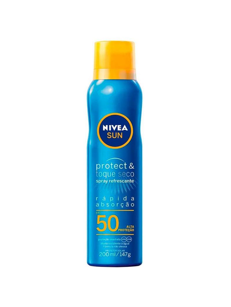 Nivea kit – protetor solar spray protect & toque seco fps50 200ml + protetor solar facial sun beauty expert pele oleosa fps50 50g