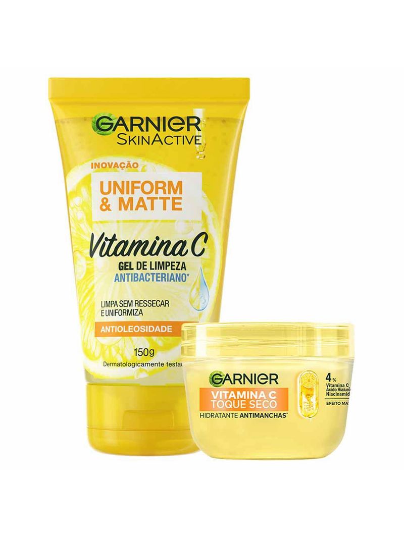 Garnier skin vitamina c kit - gel de limpeza facial antibacteriano + hidratante facial antimanchas