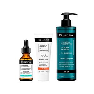 Principia kit - protetor solar facial + sérum + gel de limpeza facial