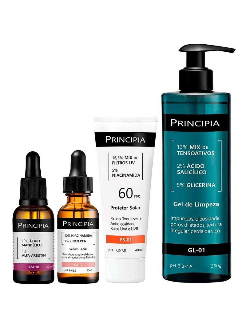 Principia kit - sérum anti-idade + gel de limpeza facial + sérum Ácido mandélico + protetor solar facial