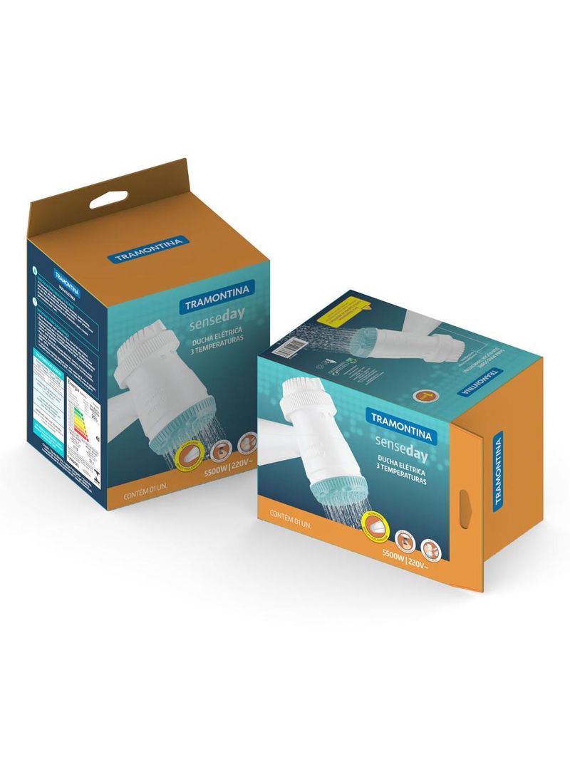 Ducha elétrica com 3 temperaturas 5500w branca e verde 220v - tramontina