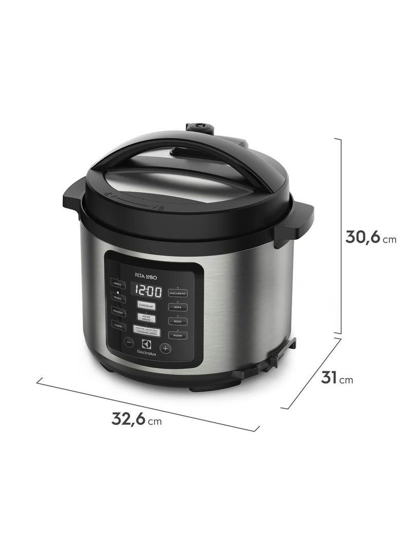 Panela elétrica de pressão electrolux ex pcc15 por rita lobo com display digital 5l – inox e preta