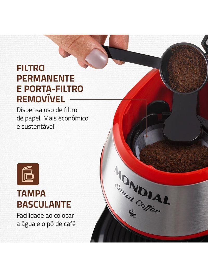Cafeteira elétrica mondial smart coffee c-42 com 2 xícaras vermelha