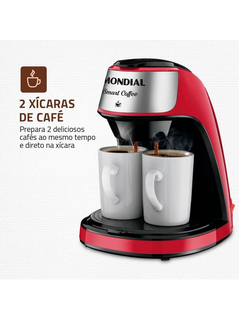 Cafeteira elétrica mondial smart coffee c-42 com 2 xícaras vermelha