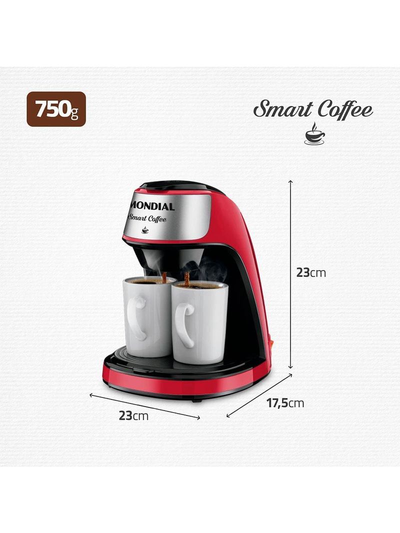 Cafeteira elétrica mondial smart coffee c-42 com 2 xícaras vermelha