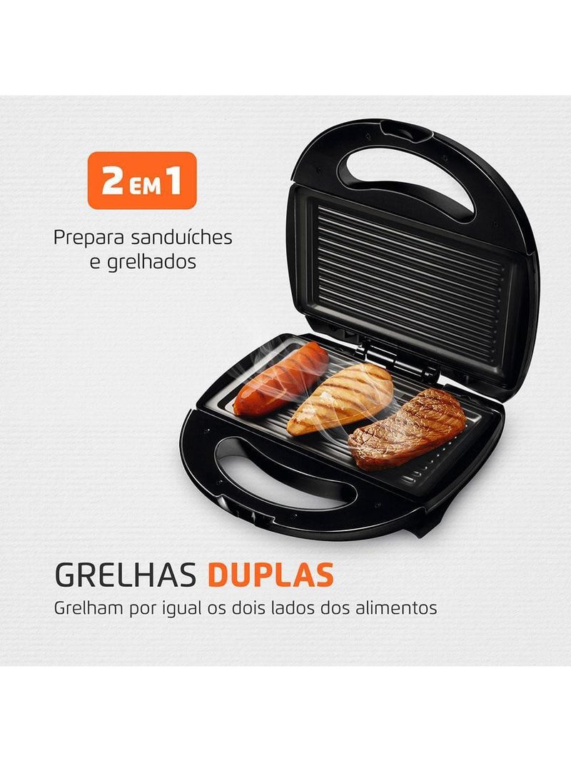 Sanduicheira fast grill e sandwich mondial s-12 750w - preta