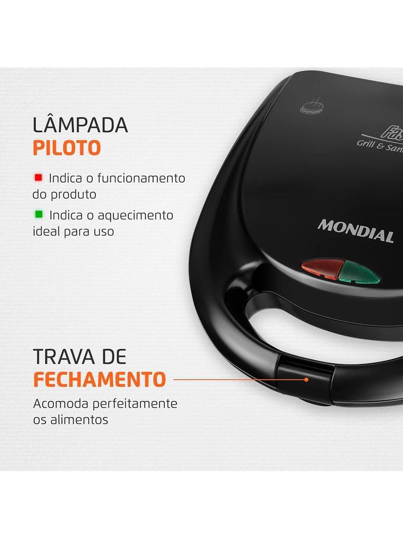 Sanduicheira fast grill e sandwich mondial s-12 750w - preta
