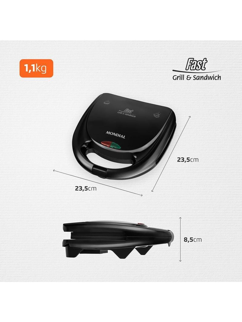 Sanduicheira fast grill e sandwich mondial s-12 750w - preta