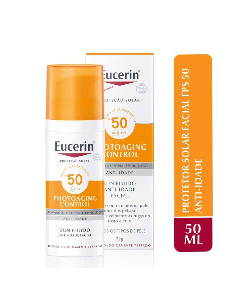 Protetor solar facial eucerin - sun fluido anti-idade creme facial fps50
