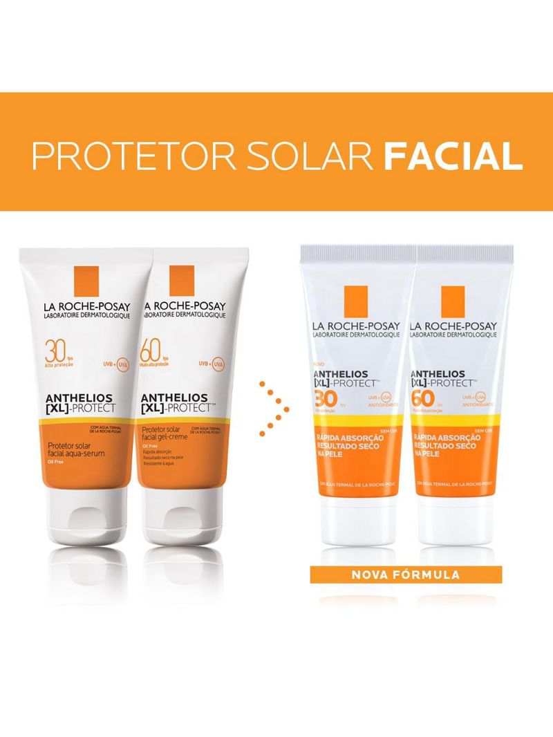 Protetor solar facial fps 60 para peles oleosas sem cor anthelios xl protect la roche-posay