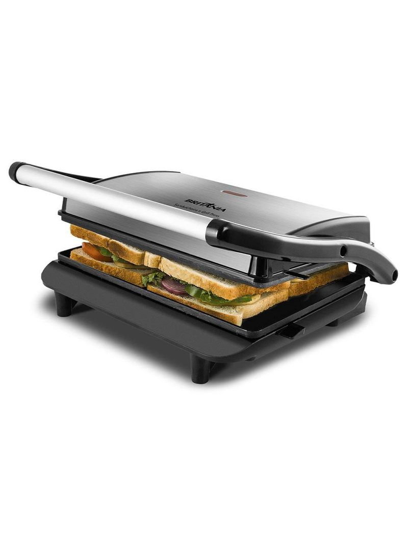 Sanduicheira grill britânia bgr27i press 850w antiaderente – inox/preta