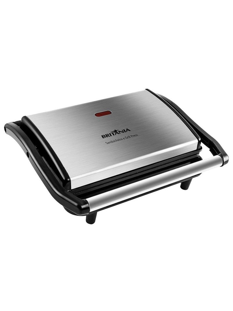 Sanduicheira grill britânia bgr27i press 850w antiaderente – inox/preta
