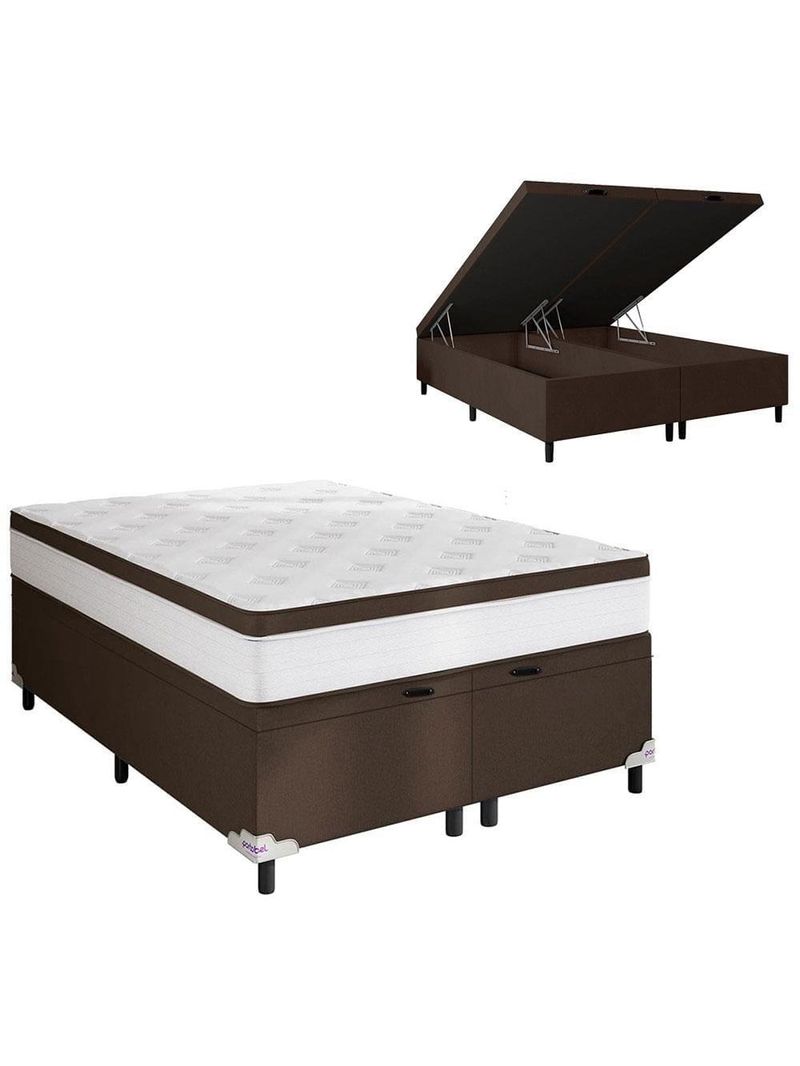 Cama box baú queen size portobel noah ortopédico com molas ensacadas, eps e revestimento em poliéster 70x158x198cm - branco/marrom