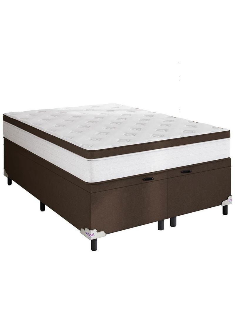 Cama box baú queen size portobel noah ortopédico com molas ensacadas, eps e revestimento em poliéster 70x158x198cm - branco/marrom