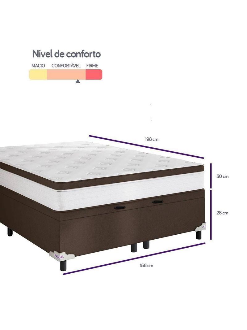 Cama box baú queen size portobel noah ortopédico com molas ensacadas, eps e revestimento em poliéster 70x158x198cm - branco/marrom