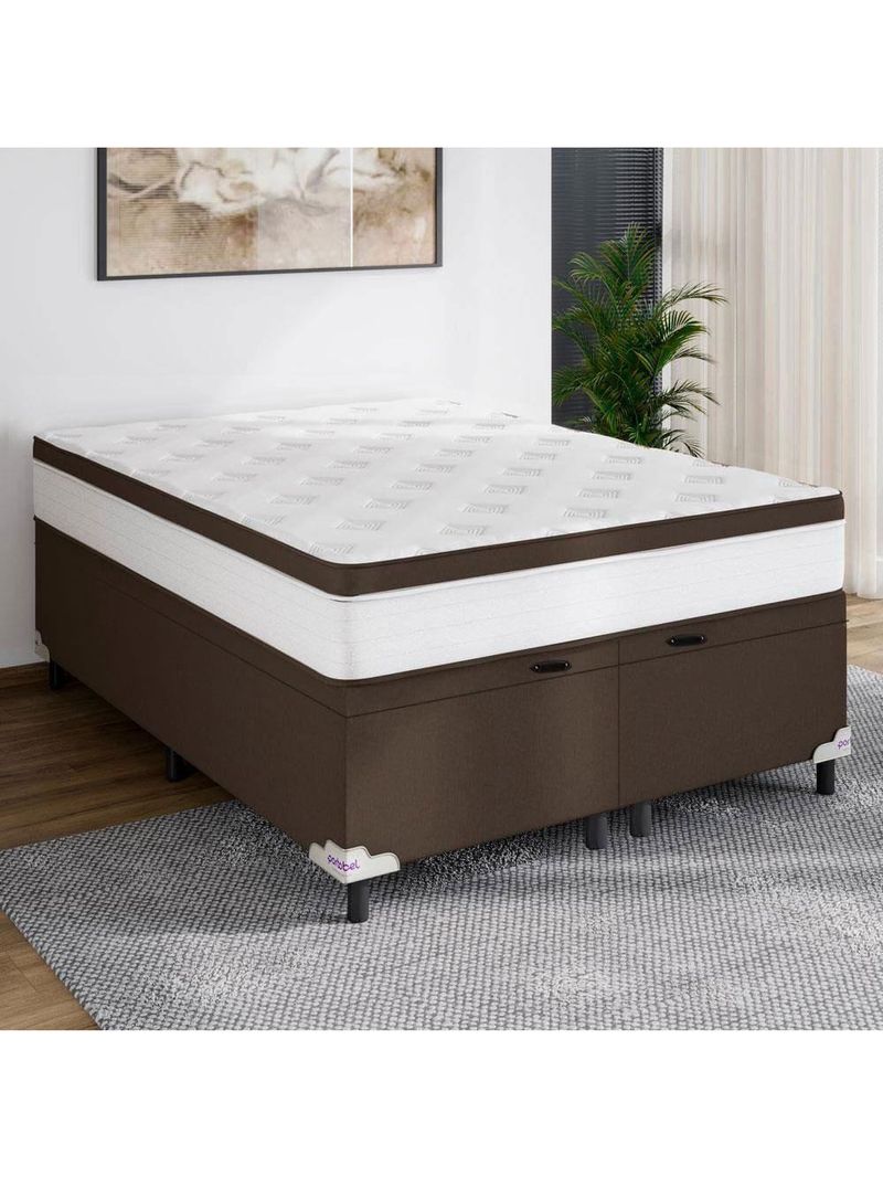 Cama box baú queen size portobel noah ortopédico com molas ensacadas, eps e revestimento em poliéster 70x158x198cm - branco/marrom