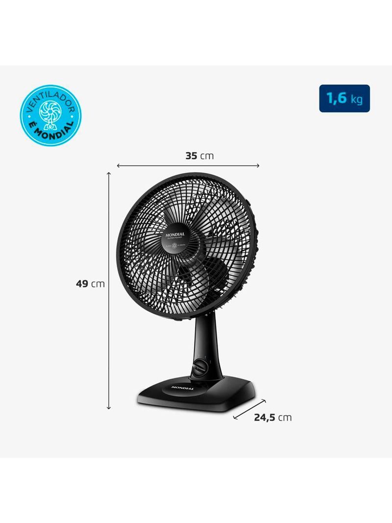 Ventilador de mesa 30cm mondial super power vsp-30-b 6 pás 3 velocidades - preto