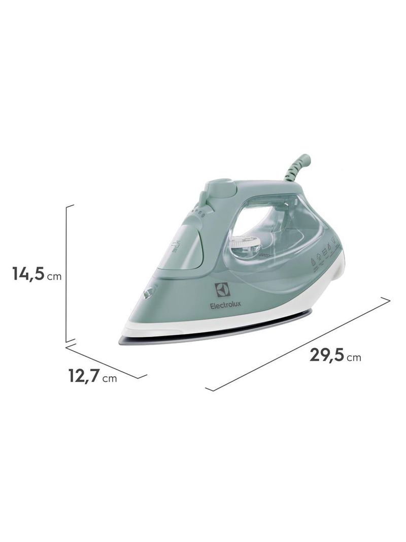Ferro de passar a vapor e a seco electrolux experience care esi51 com powervapour, base glissium, spray de Água e vapor vertical – verde claro