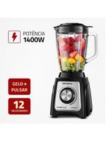 Liquidificador mondial turbo glass l-1400 gi preto/inox 1400w com jarra de vidro