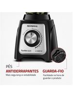 Liquidificador mondial turbo glass l-1400 gi preto/inox 1400w com jarra de vidro