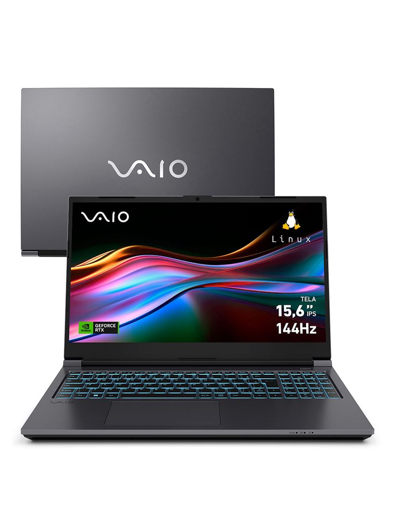 Notebook VAIO FH15 Intel® Core™ i7-13620H Linux NVIDIA  RTX 4050 32GB RAM 1TB SSD 15,6” Full HD WVA Wi-Fi 6 Cinza Escuro
