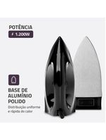 Ferro de passar a seco mondial fsn-55-b base em alumínio polido preto