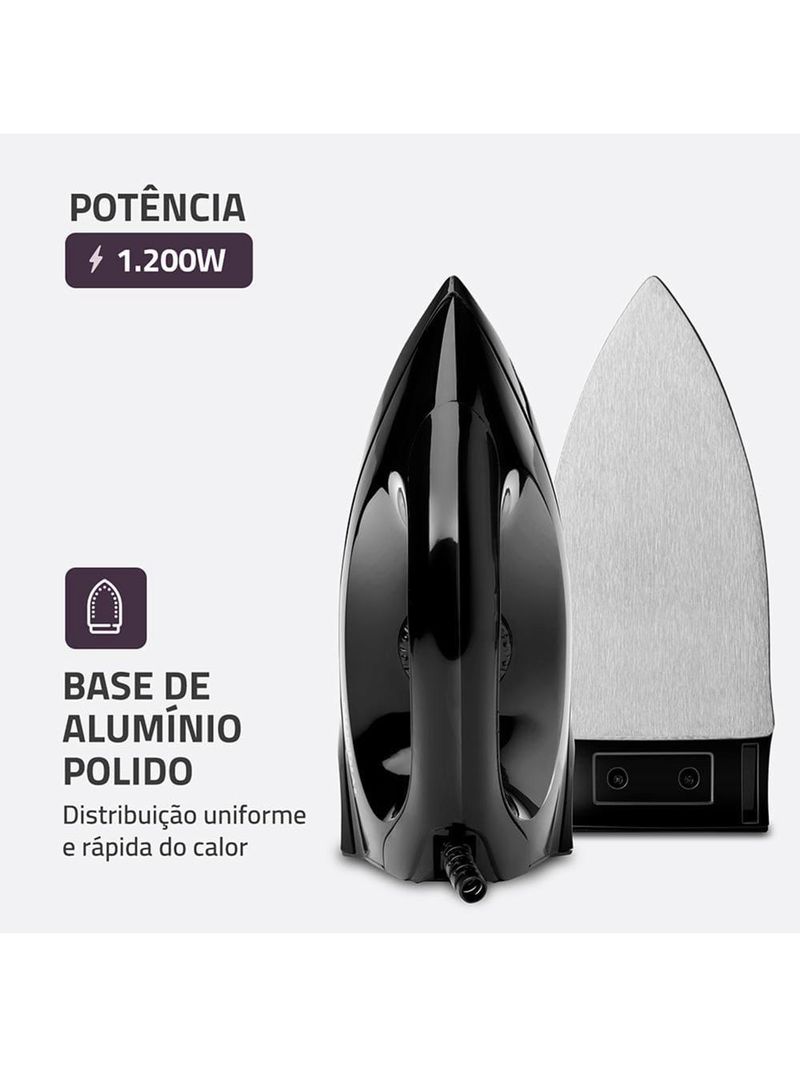 Ferro de passar a seco mondial fsn-55-b base em alumínio polido preto