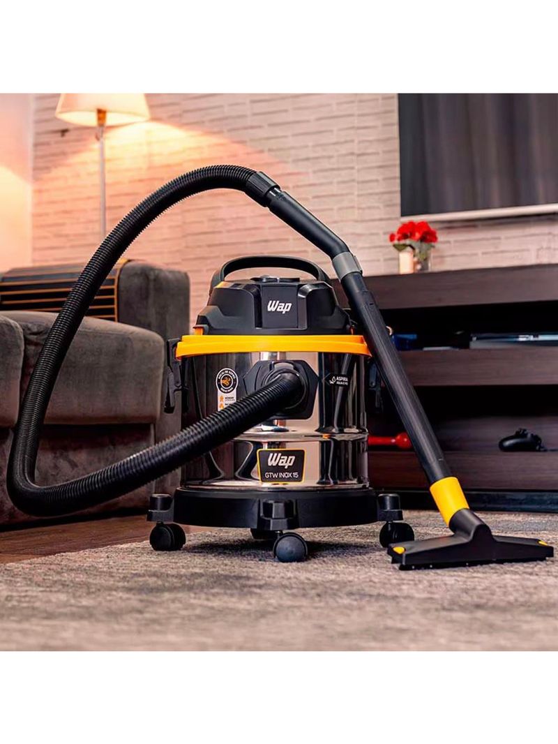 Aspirador de pó e Água wap gtw inox 15 1700w com bocal de sopro - preto/amarelo