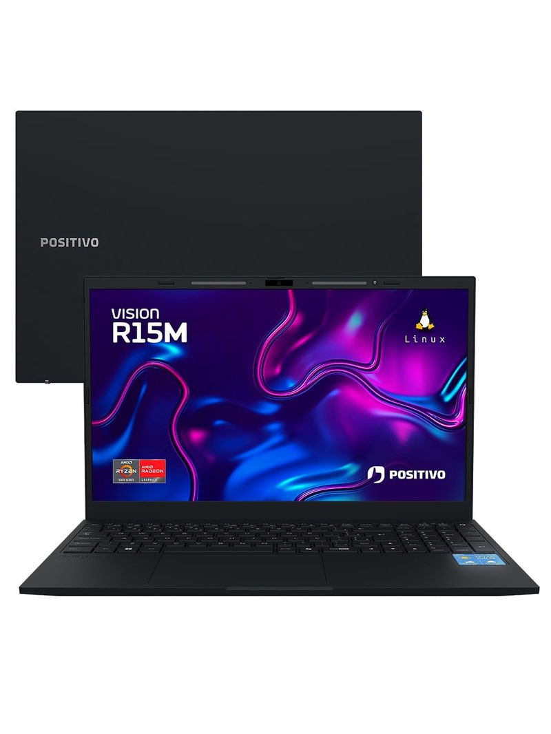 Notebook Positivo Vision R15M AMD® Ryzen 7-5825U Linux 16GB RAM 512GB SSD Wi-Fi 6 Tela 15” Full HD IPS - Minitela Preto