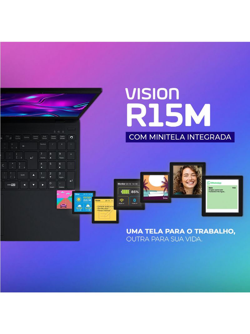 Notebook Positivo Vision R15M AMD® Ryzen 7-5825U Linux 16GB RAM 512GB SSD Wi-Fi 6 Tela 15” Full HD IPS - Minitela Preto