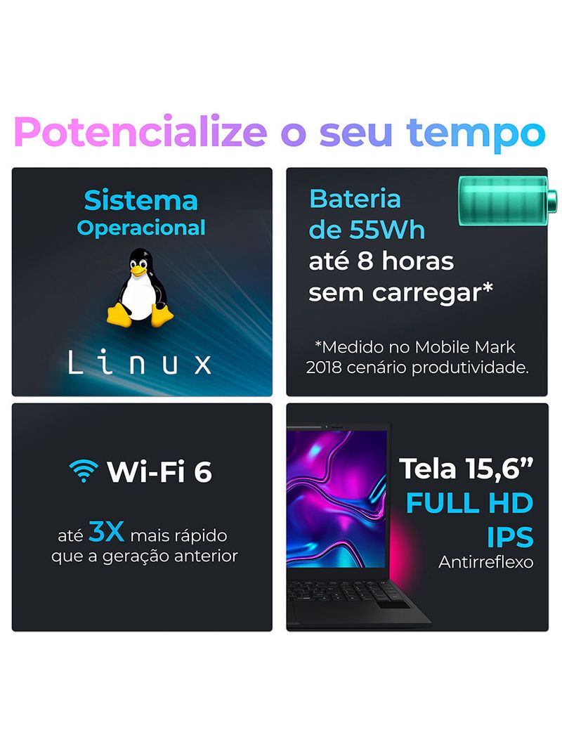 Notebook Positivo Vision R15M AMD® Ryzen 7-5825U Linux 24GB RAM 512GB SSD Wi-Fi 6 - 15” Full HD IPS - Minitela - Preto