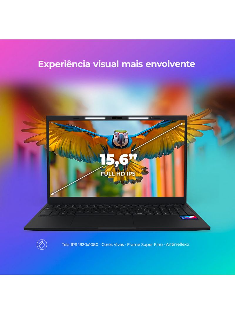 Notebook Positivo Vision R15M AMD® Ryzen 7-5825U Linux 24GB RAM 512GB SSD Wi-Fi 6 - 15” Full HD IPS - Minitela - Preto