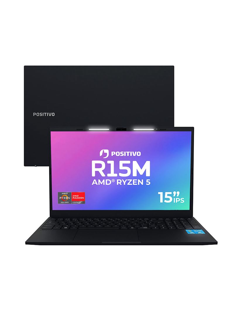 Notebook Positivo Vision R15M AMD® Ryzen 5-5625U Linux 16GB RAM 512GB SSD Wi-Fi 6 15” Full HD IPS Minitela - Preto