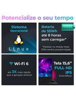 Notebook Positivo Vision R15M AMD® Ryzen 5-5625U Linux 16GB RAM 512GB SSD Wi-Fi 6 15” Full HD IPS Minitela - Preto