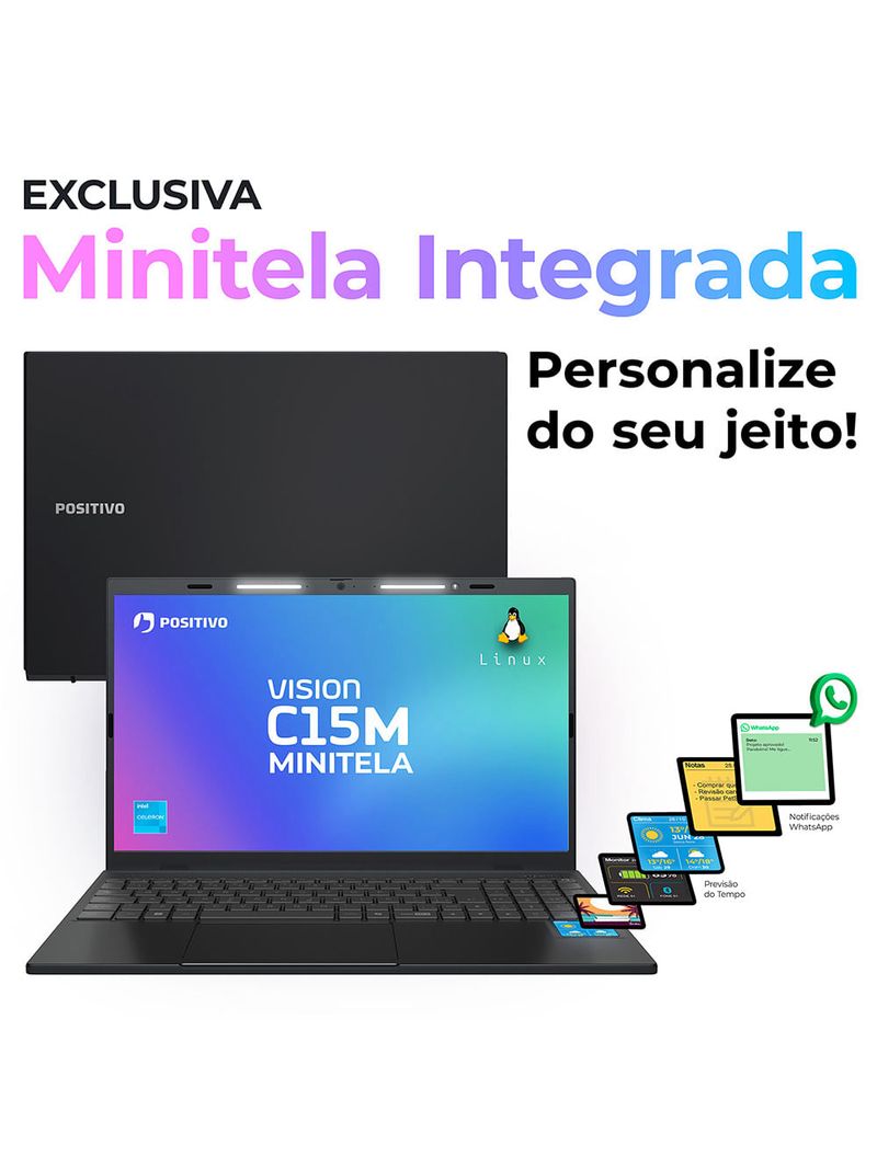 Notebook Positivo Vision C15M Intel® Celeron® N4500 Linux 8GB RAM 256GB eMMC 156" Full  HD IPS – Minitela - Cinza