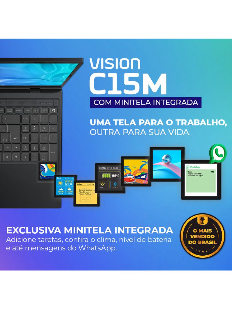 Notebook Positivo Vision C15M Intel® Celeron® N4500 Linux 8GB RAM 256GB eMMC 156" Full  HD IPS – Minitela - Cinza