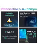 Notebook Positivo Vision C15M Intel® Celeron® N4500 Linux 8GB RAM 256GB eMMC 156" Full  HD IPS – Minitela - Cinza