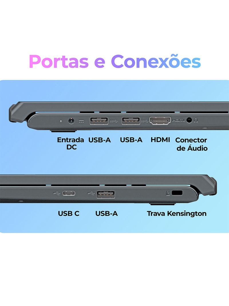 Notebook Positivo Vision C15M Intel® Celeron® N4500 Linux 8GB RAM 256GB eMMC 156" Full  HD IPS – Minitela - Cinza