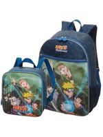 Kit Mochila Costas Lancheira Térmica Escolar Infantil Naruto Shippuden Time 7 Azul